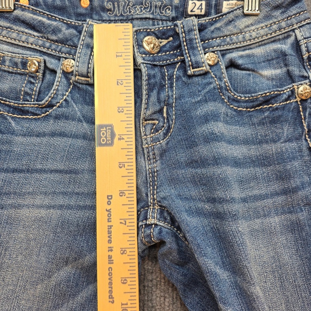 Miss Me Skinny Jeans Womens Mid Rise Embellished Blue 24 Excellent Western - Picture 10 of 12